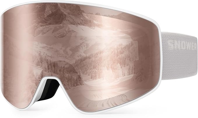 SNOWER Ski Goggles, Interchangeable Lens Anti-Fog Snow Goggles, UV Protection, OTG HD Snowboard Goggles for Men Women Adult