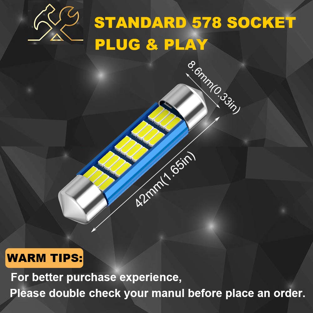 Xinyang 2Pcs 578 Festoon Led Car Bulb, 41Mm/42Mm, 20-Smd 4014, Aluminum, Bright White, Canbus Error Free, Model