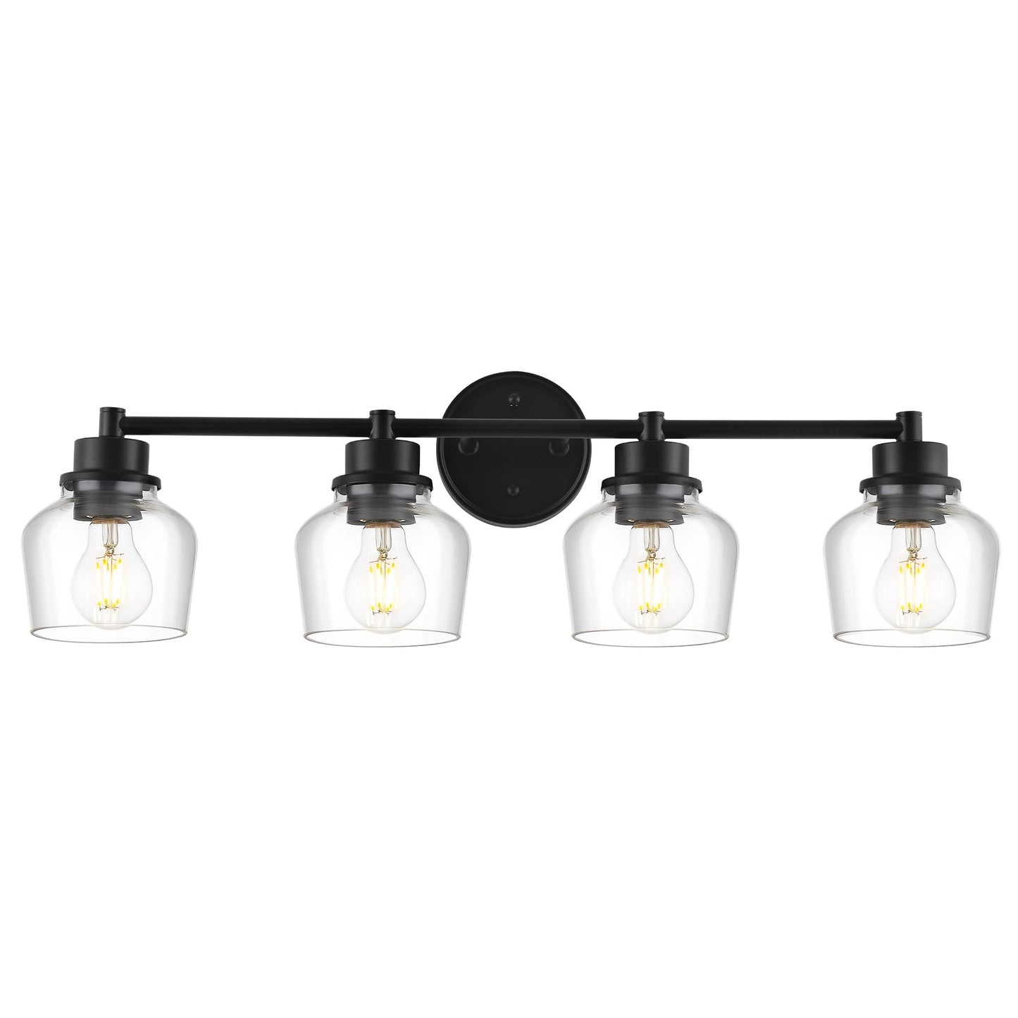 Emak 4-Light Bathroom Vanity Light, 29 Inch Black Bathroom Light Fixtures Over Mirror with Clear Glass Shade, Modern Farmhouse Vanity Lights for Mirror, Bath, VL122-BK-CG-4