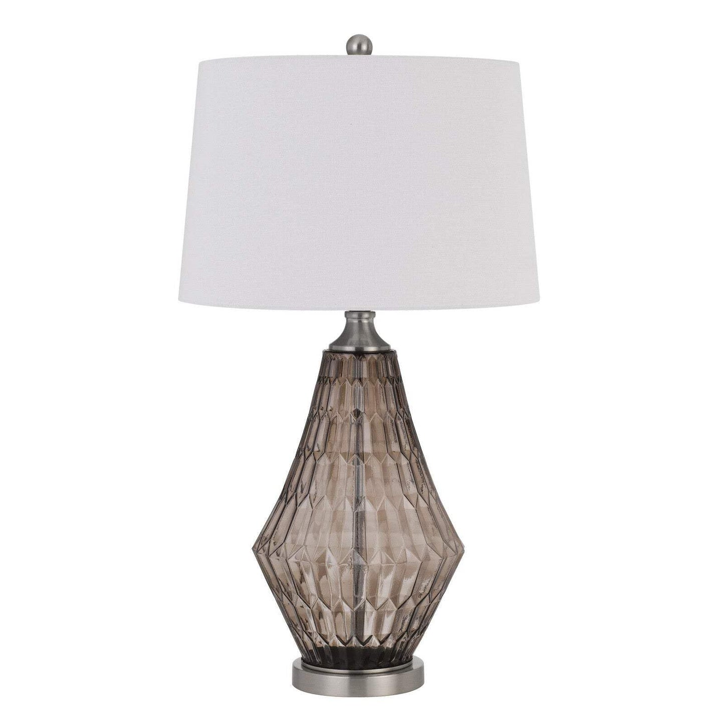 HomeRoots 31 in. Grey Metal Table Lamp, Off White Empire Shade, Model 524705