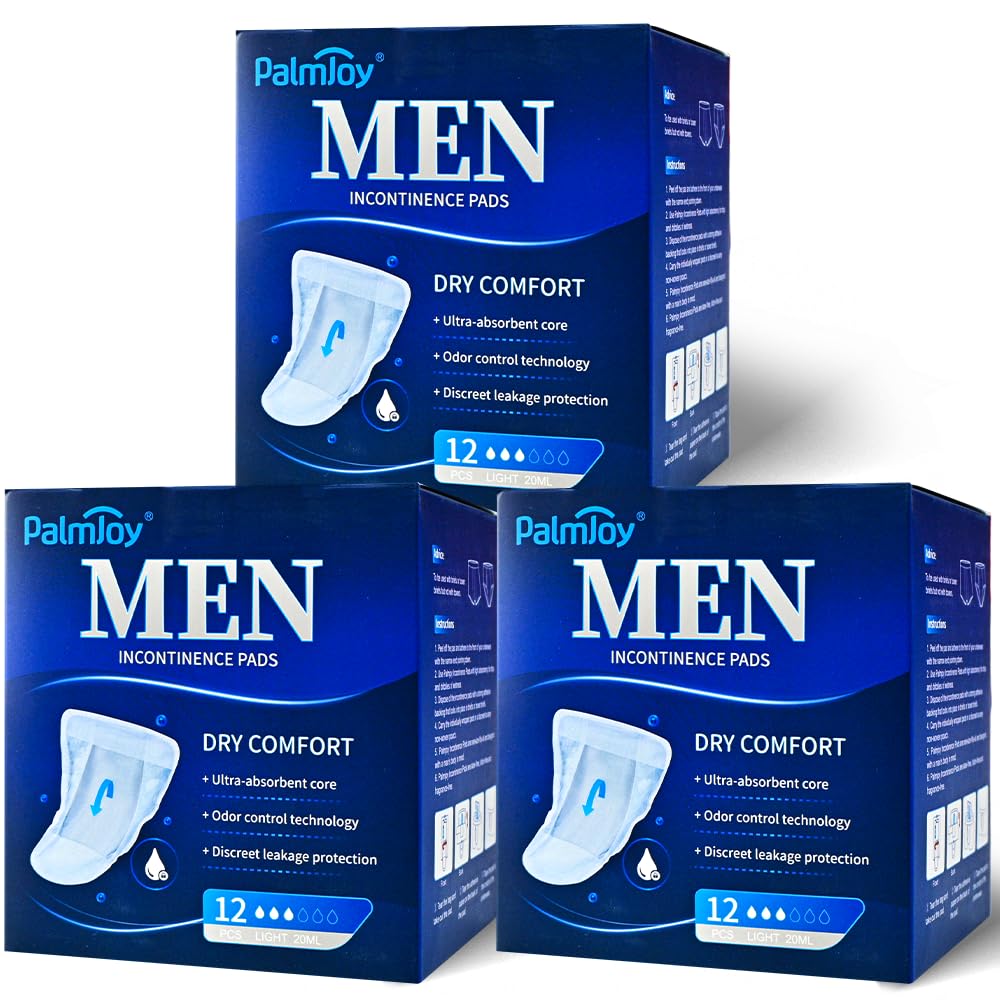 TIEJIANDAN Deodorizing Incontinence Pads for Men,Professional Urine Shields Daytime&Overnight 3.5/7 Fl Oz,Mens Pads for Leakage 3 Boxes of 12,Odor Control&Disscreet Leakage Protection Guards IP001