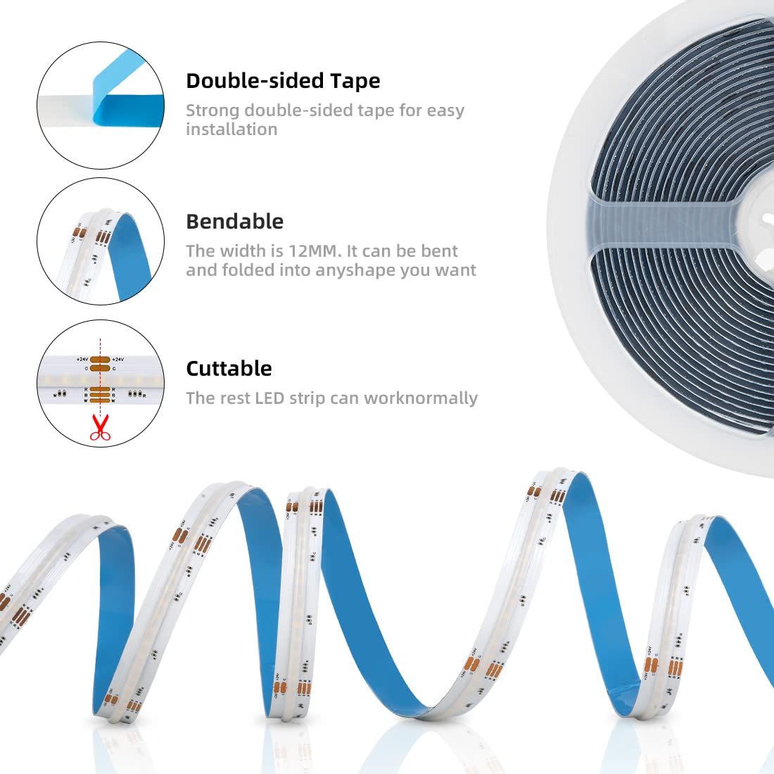 Btf-Lighting Fcob Cob Led Strip 16.4Ft Dc24V Rgbw 4000K High Density Flexible Light For Indoor Decoration