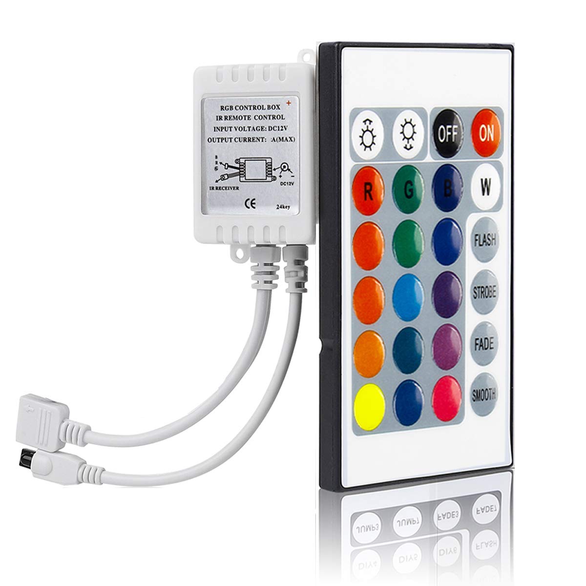 Supernight Rgb Led Strip Light Remote Controller - 24 Keys Ir Dimmer For 12V 5050/3528 Lights, Plastic, Rgb