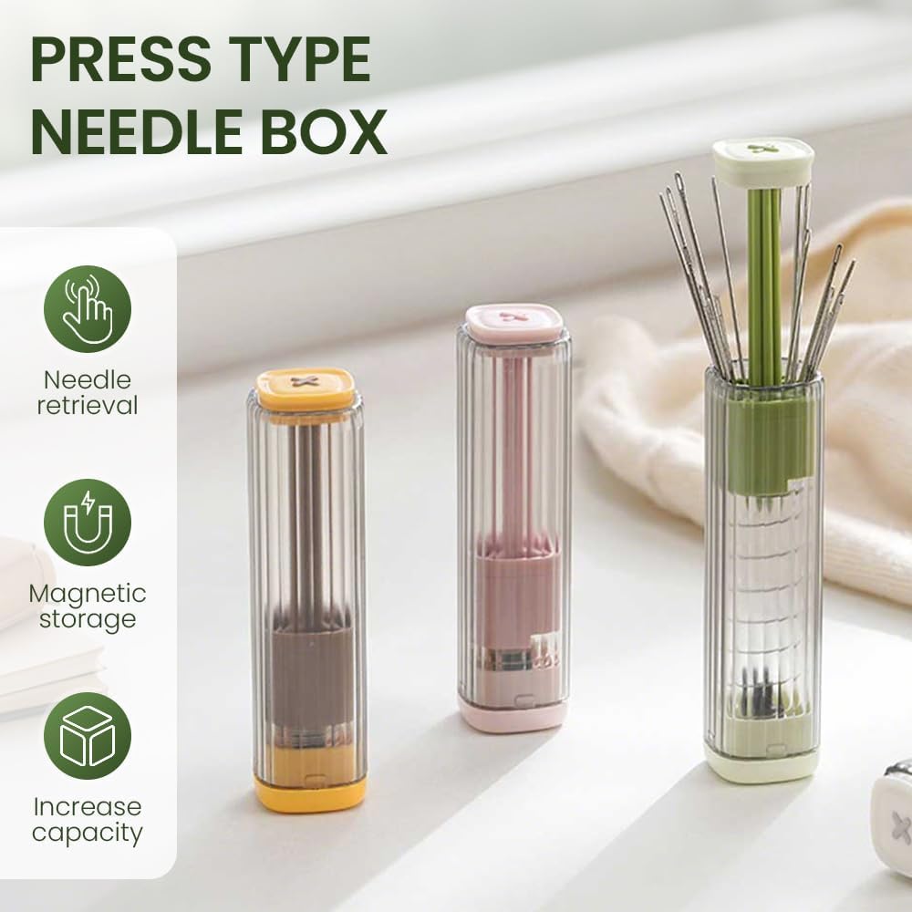 New Sewing Needle Case, Hand Sewing Needle Sewing Tool Set Threader Unthreader Tool, Upgrade Multi-Purpose Large-Eye Stitching Needle and Thread Kit for Leather (Pink)