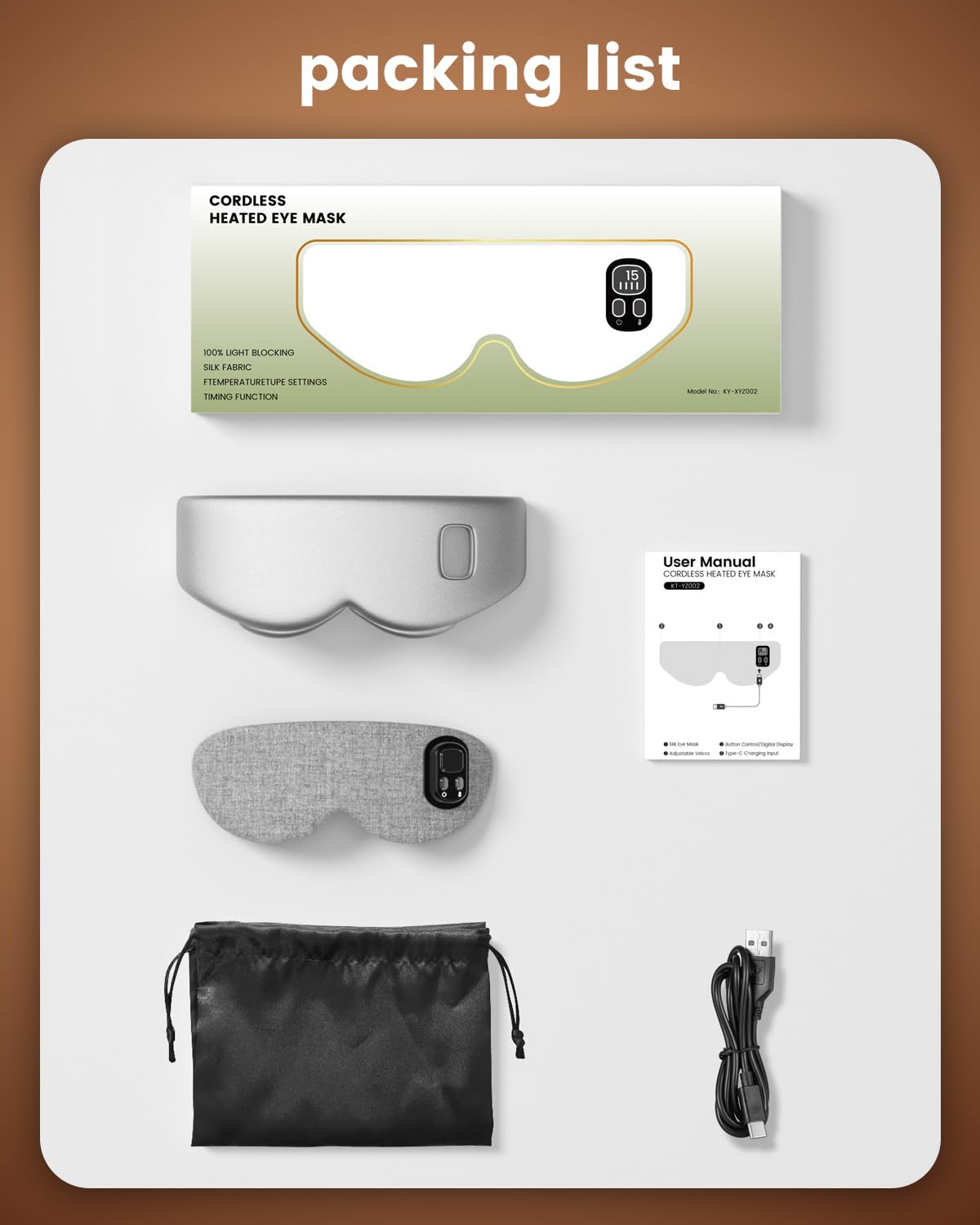 Heated Eye Mask - Cordless Eye Mask for Dry Eyes, Eye Relief, Improved Sleep, Timed Shutdown, 4 Temperature, Washable Eye Heating Pad for Travel, Removable for Cleaning - Grey