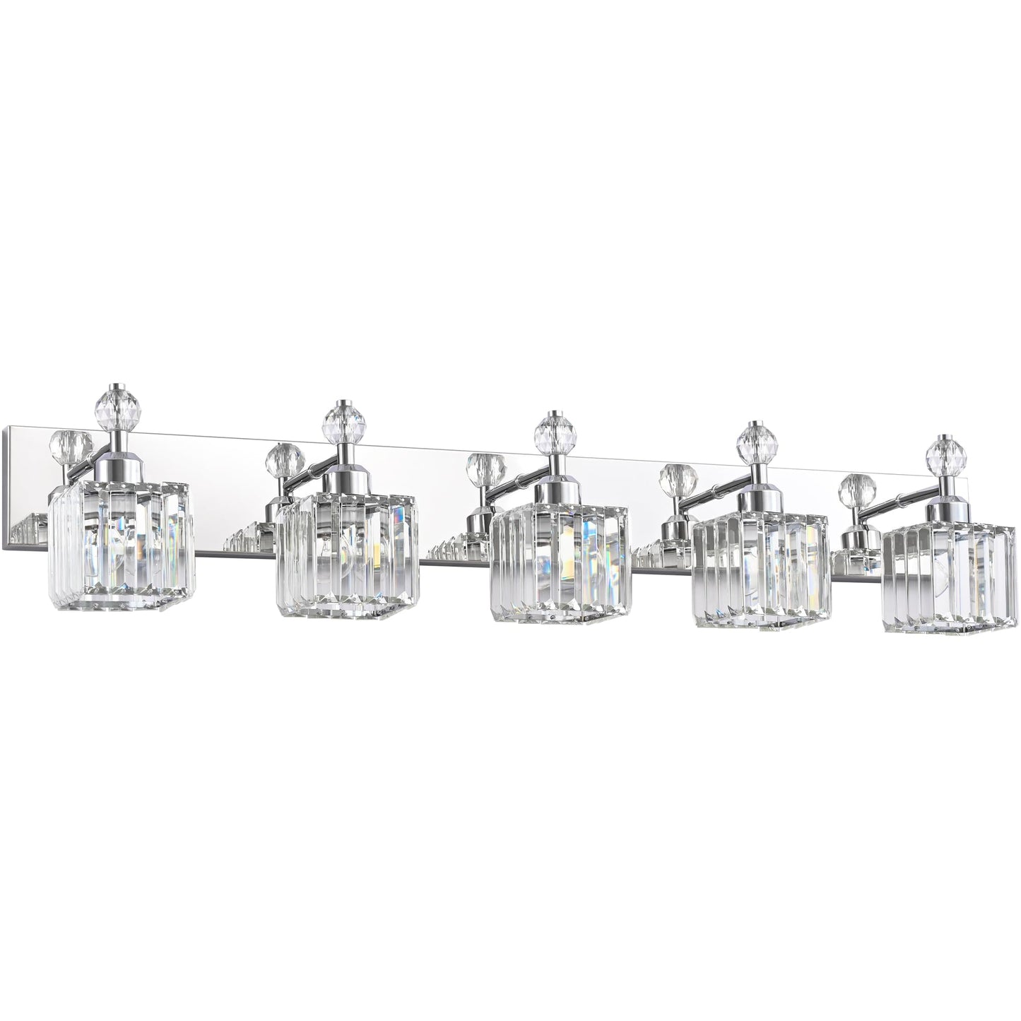 PRESDE 5-Light Vanity Light Fixtures, Modern Crystal Chrome, Stainless Steel, Model PRESDE-ModernK9