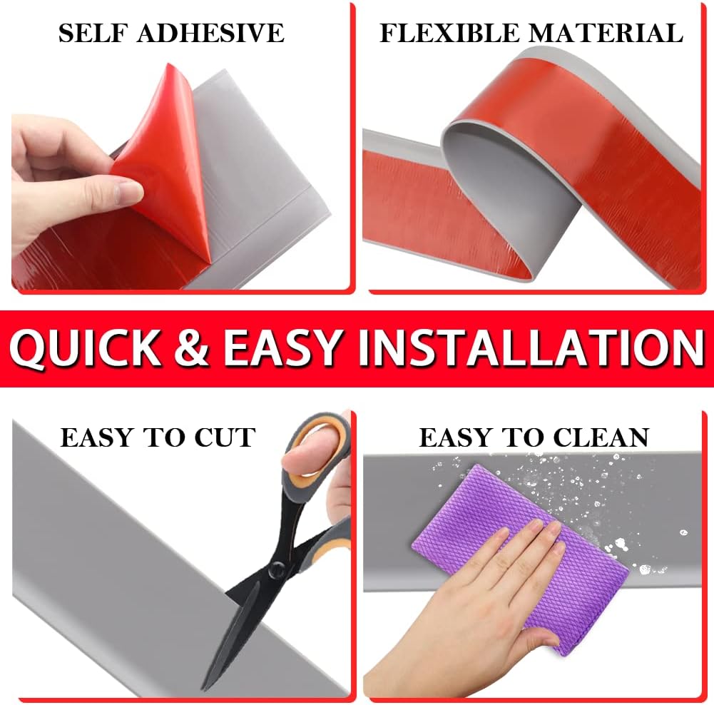 Vinyl Wall Base Baseboard Molding Trim 6" Flexible Self Adhesive Rubber Wall Base Moulding Trim Peel and Stick Design, 6 Inch x 20 Feet, Gray