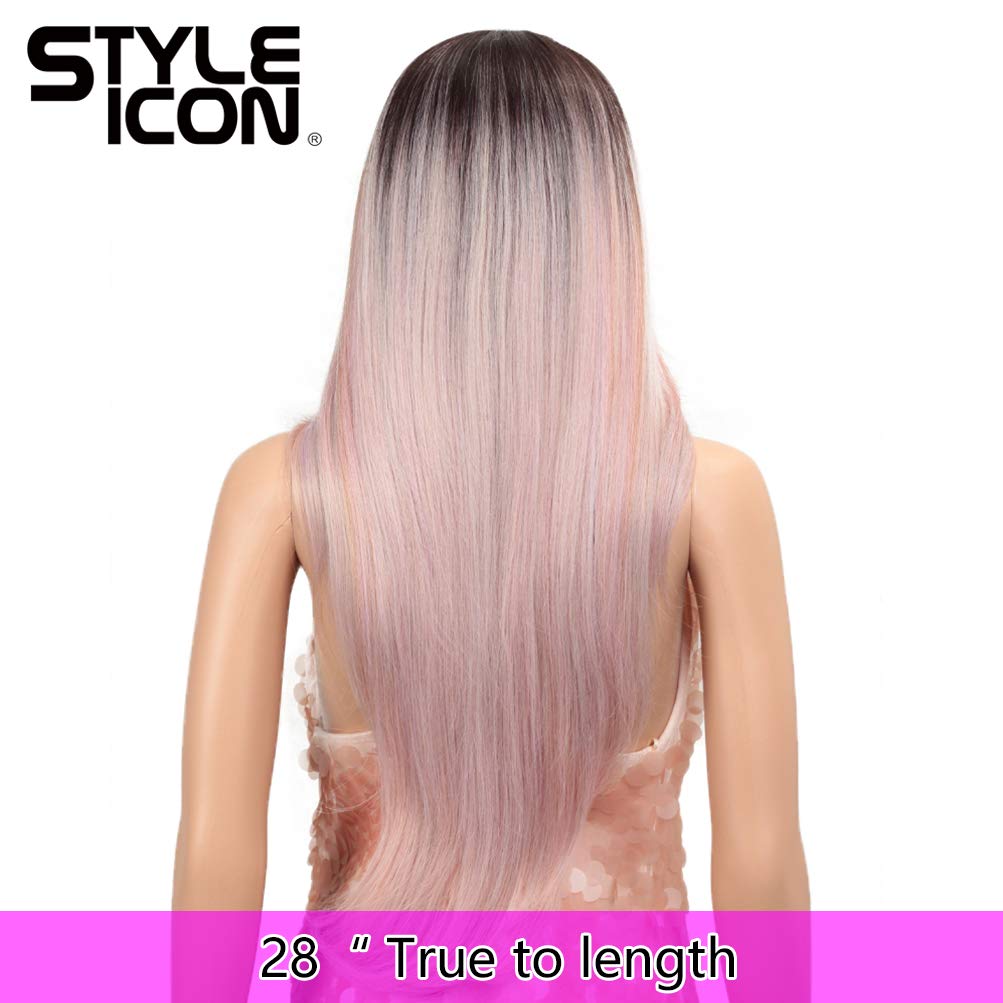 Style Icon Easy-360 Lace Wigs 28 Free Part Lace Frontal Wigs Ombre Pink Synthetic Wig(28, TT4/AMBRS)