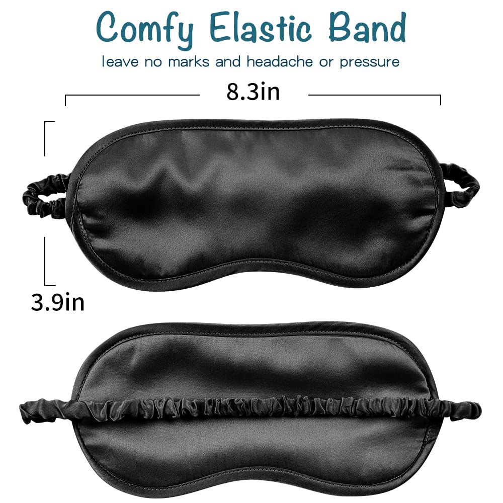 LULUSILK Mulberry Silk Sleep Eye Mask Blindfold with Elastic Strap Headband, Soft Eye Cover Eyeshade for Night Sleeping, Travel, Nap(Black), Pack of 1