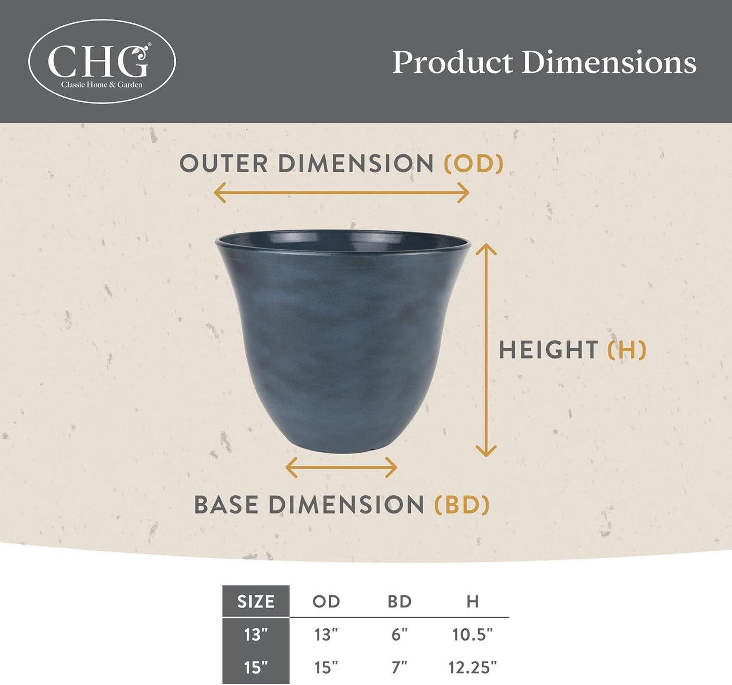 Classic Home and Garden Honeysuckle Resin Planters - Lightweight Indoor & Outdoor Plant Pots - UV-Resistant Plastic Flower Pots - Pot Planters for Flowers & Herbs (13" Tequila Sunrise)