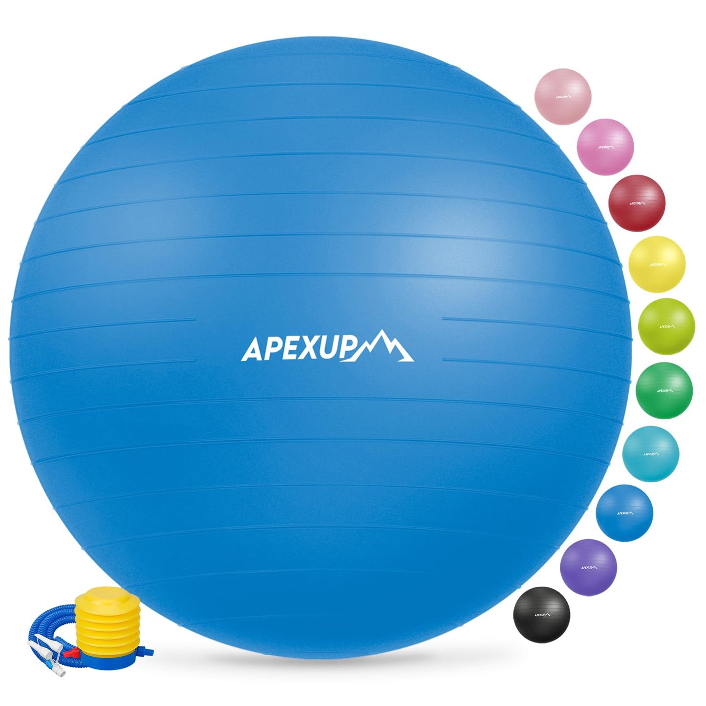 APEXUP Yoga Ball Exercise Ball, Anti Slip Stability Ball Chair, Heavy Duty Large Gym Ball for Fitness, Balance, Core Workout and Physical Therapy (M (19"~22'') 55cm, Blue)