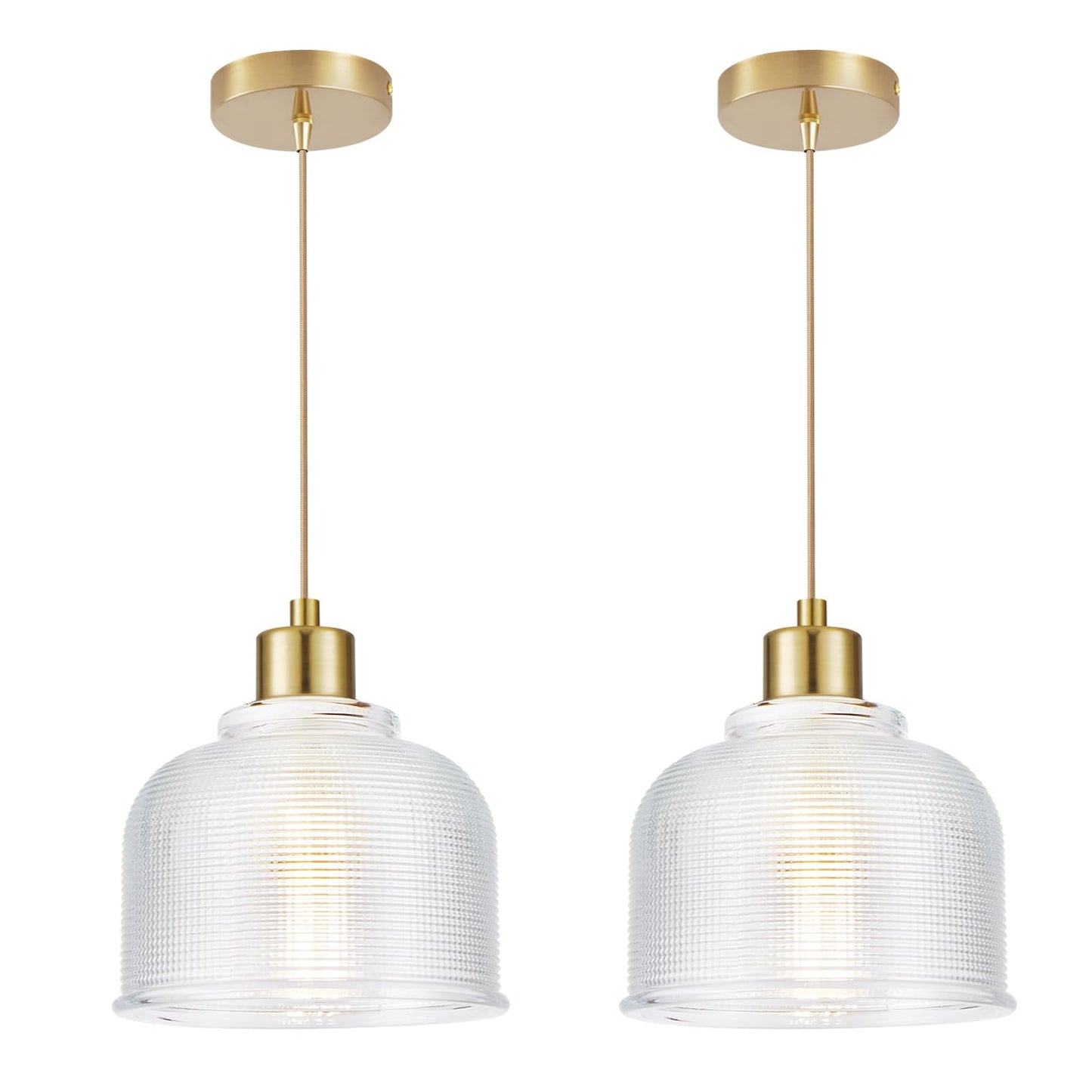 Wimisom 2Pack Industrial Pendant Lighting  Modern Clear Glass Shade Farmhouse Adjustable Hanging Light Fixtures For Kitchen Island Living Room Bedroom Hallway Gold And Clear