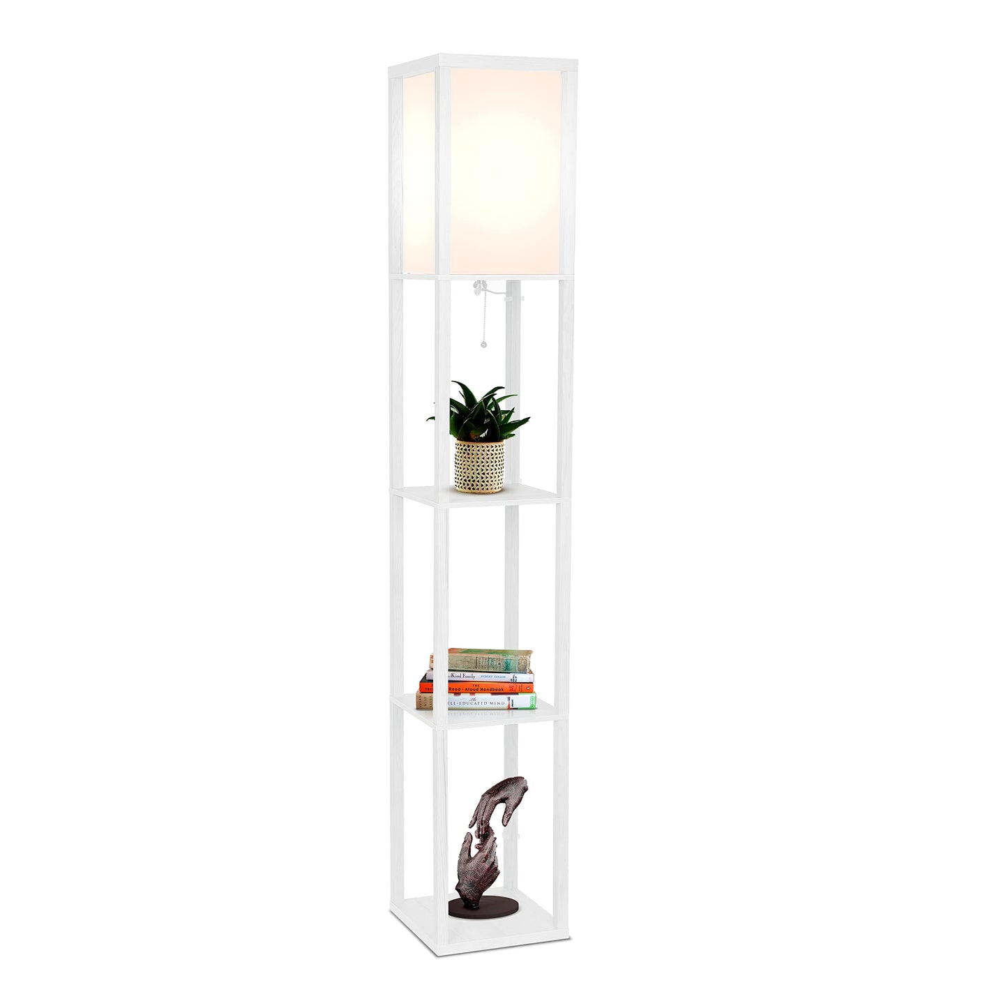 Brightech Maxwell Modern Floor Lamp with Shelves - White, LED Bulb, Wood, Model 1