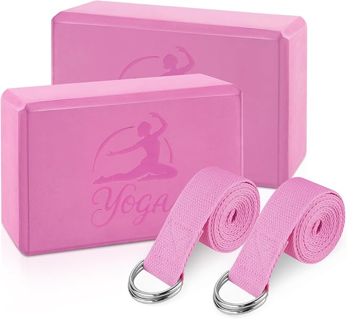 RETON Yoga Blocks Set, High - Density Yoga Block with 2 Strap, Lightweight Foam Brick Yoga Pilates Blocks, Anti-Slip Yoga ...
