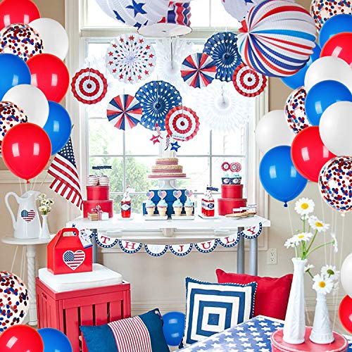 JOYYPOP 80Pcs Red White and Blue Latex Balloons with Confetti Balloons for 4th of July Decorations Independence Day Patrio...