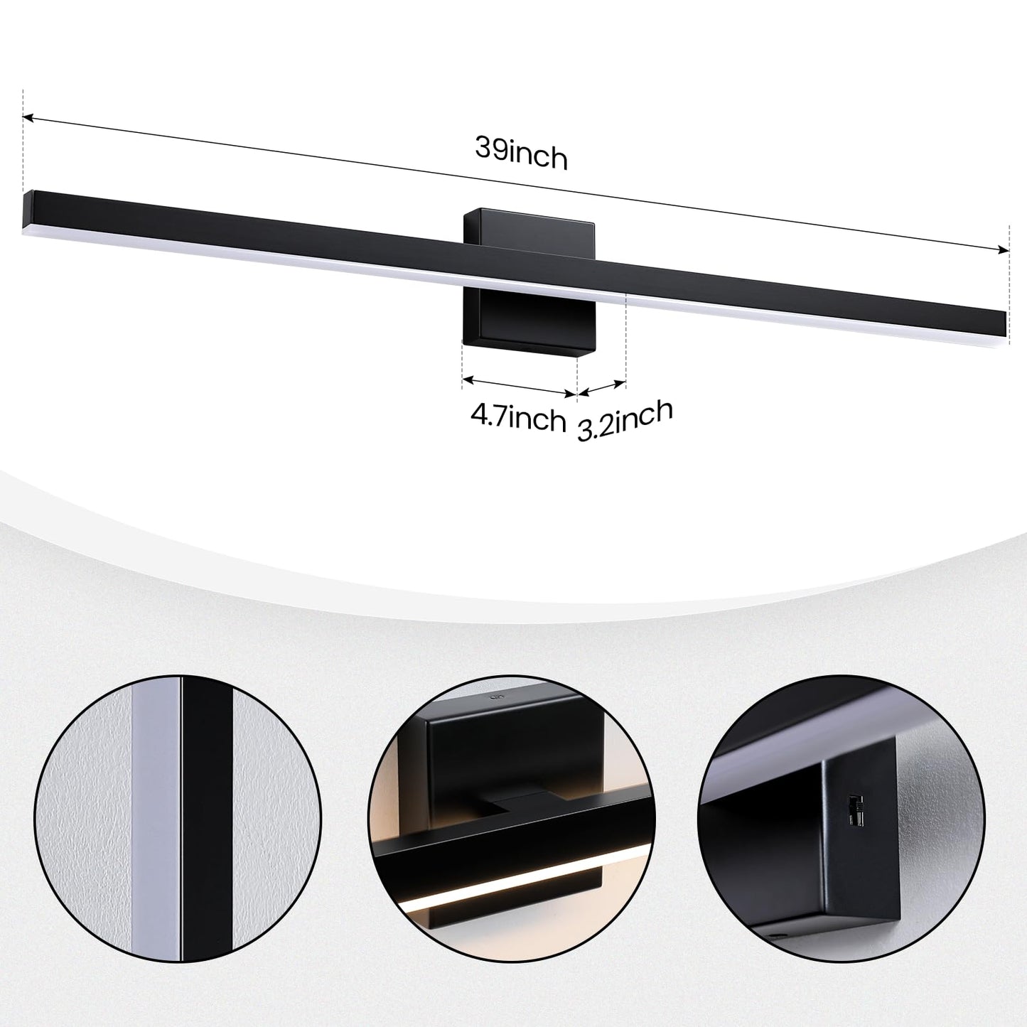 Kaisite Black Vanity Light For Bathroom Above Mirror 39 Inch Led 5Cct Bathroom Lighting Fixtures Dimmable Modern Bath Wall Light Fixture Over Mirror