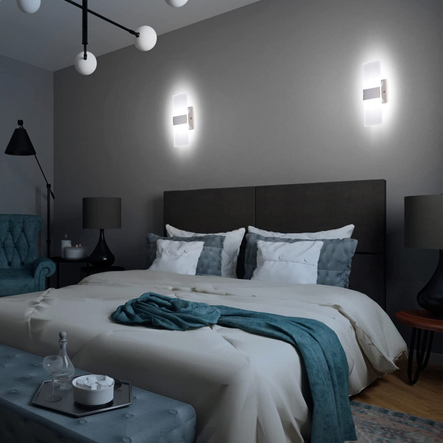 Trlife Modern Wall Sconces Set Of 2, Dimmable 12W 6000K Cool White Hardwired Lighting, Silver Brushed Aluminum For Bedroom & Living Room