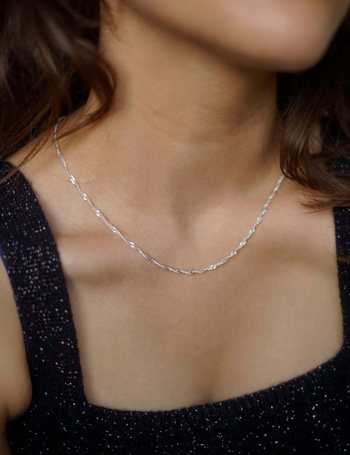 Waitsoul 925 Sterling Silver Singapore Chain Lobster Clasp 2.5mm Necklace for Women Silver Chain 22 Inches Gifts for Her