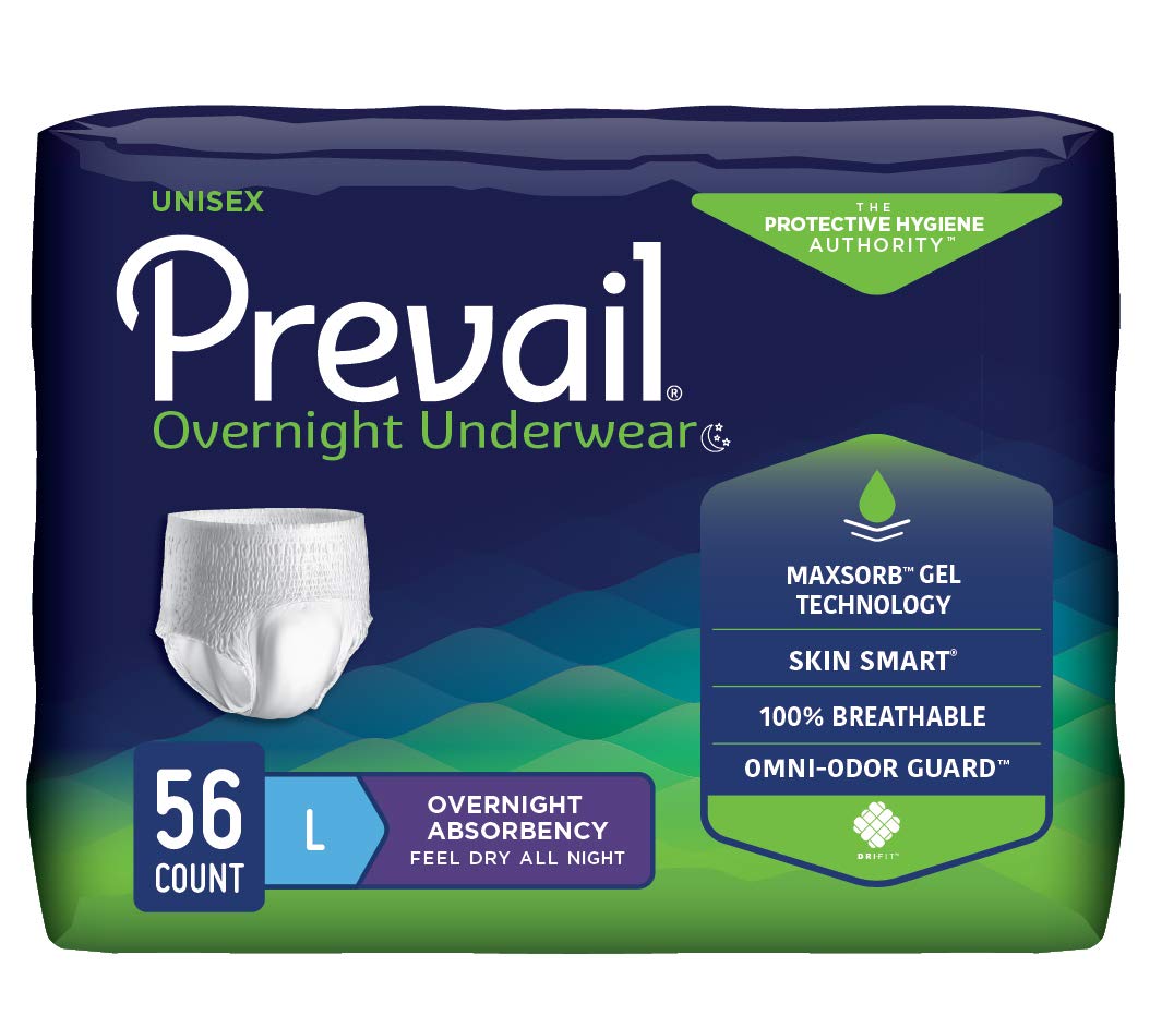 Prevail Incontinence Unisex Overnight Protective Underwear, Overnight Absorbency, Large, 56 Count