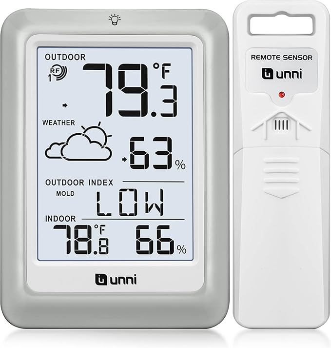 Indoor Outdoor Thermometer Hygrometer Wireless Weather Station, Temperature Humidity Monitor Battery Powered Inside Outsid...
