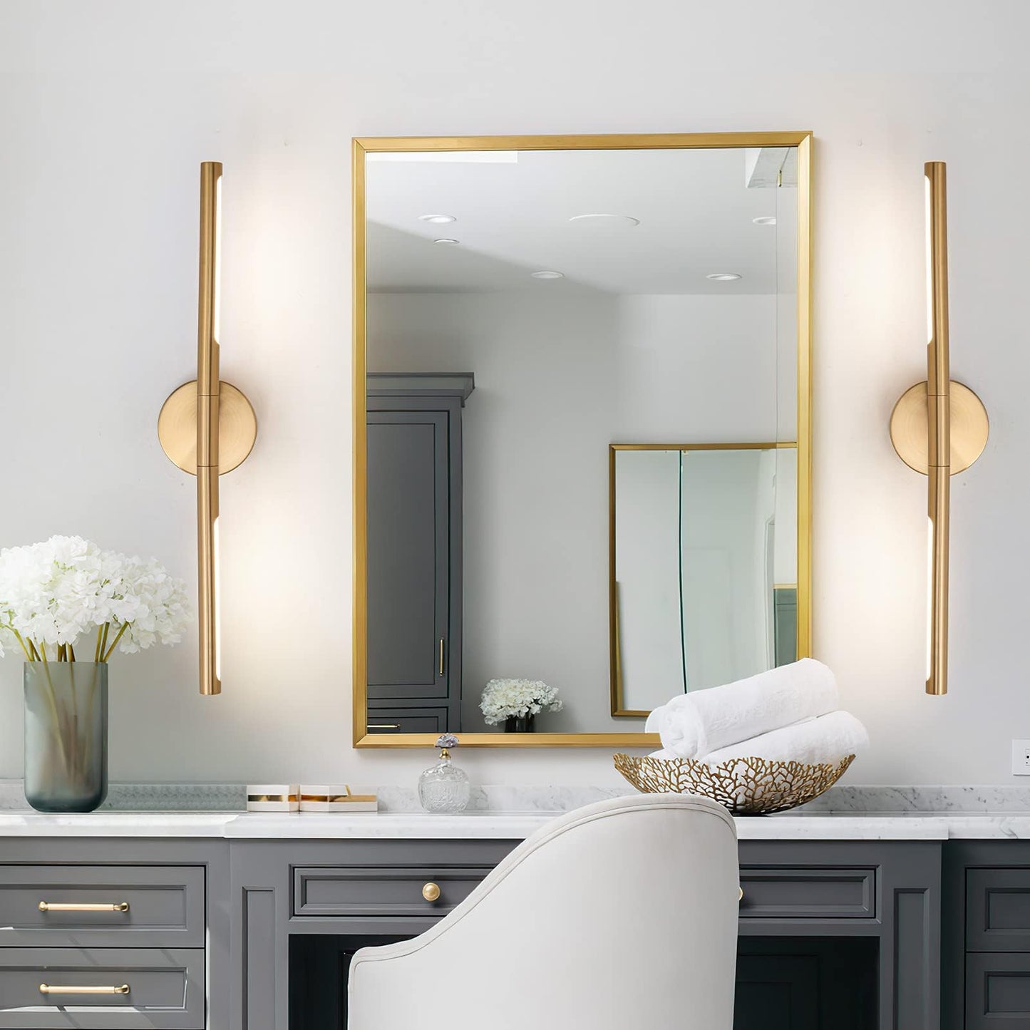 Linseeds Gold Bathroom Light Fixtures Over Mirror 24 Inch  18W 360 Rotatable Dimmable 4000K Led Brass Vanity Lighting Fixture  Brushed Gold Bathroom Vanity Lights Above Mirror