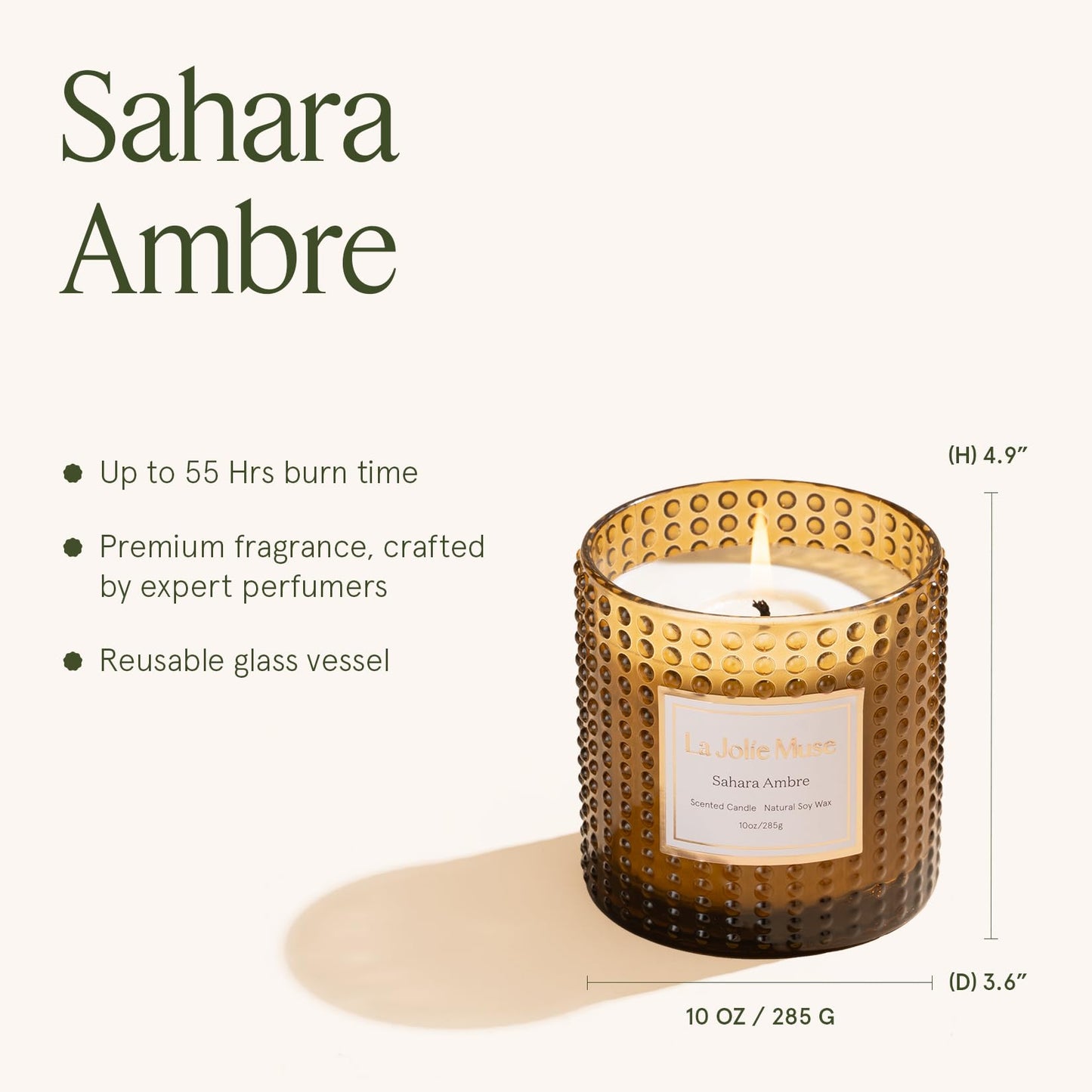 LA JOLIE MUSE Moroccan Amber Scented Candles, Holiday Candles for Home Scented, Natural Soy Candles, 75 Hours Long Burning Candles, Premium Candle Gift, 10oz