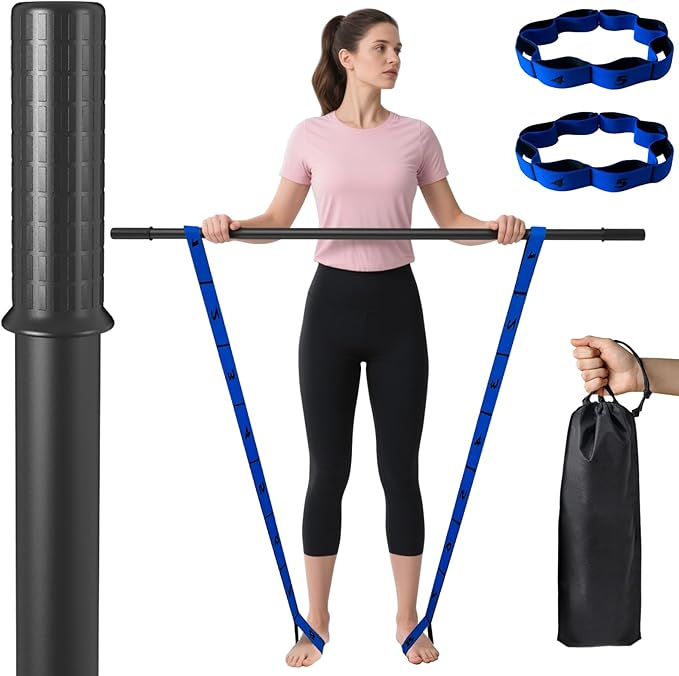 Yoga Stick, mobility stick，5-foot exercise stick, 3-in-1 stretching stick kit, comes with balance bar, yoga exercise instr...
