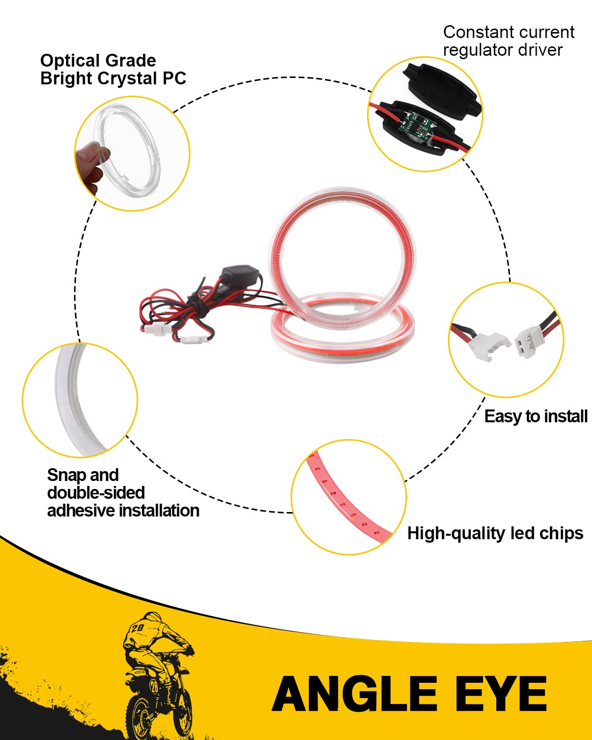 Qasim Halo Rings Car Angel Eyes Fog Lights COB LED Headlight 80MM Red Silica Gel 12V 24V