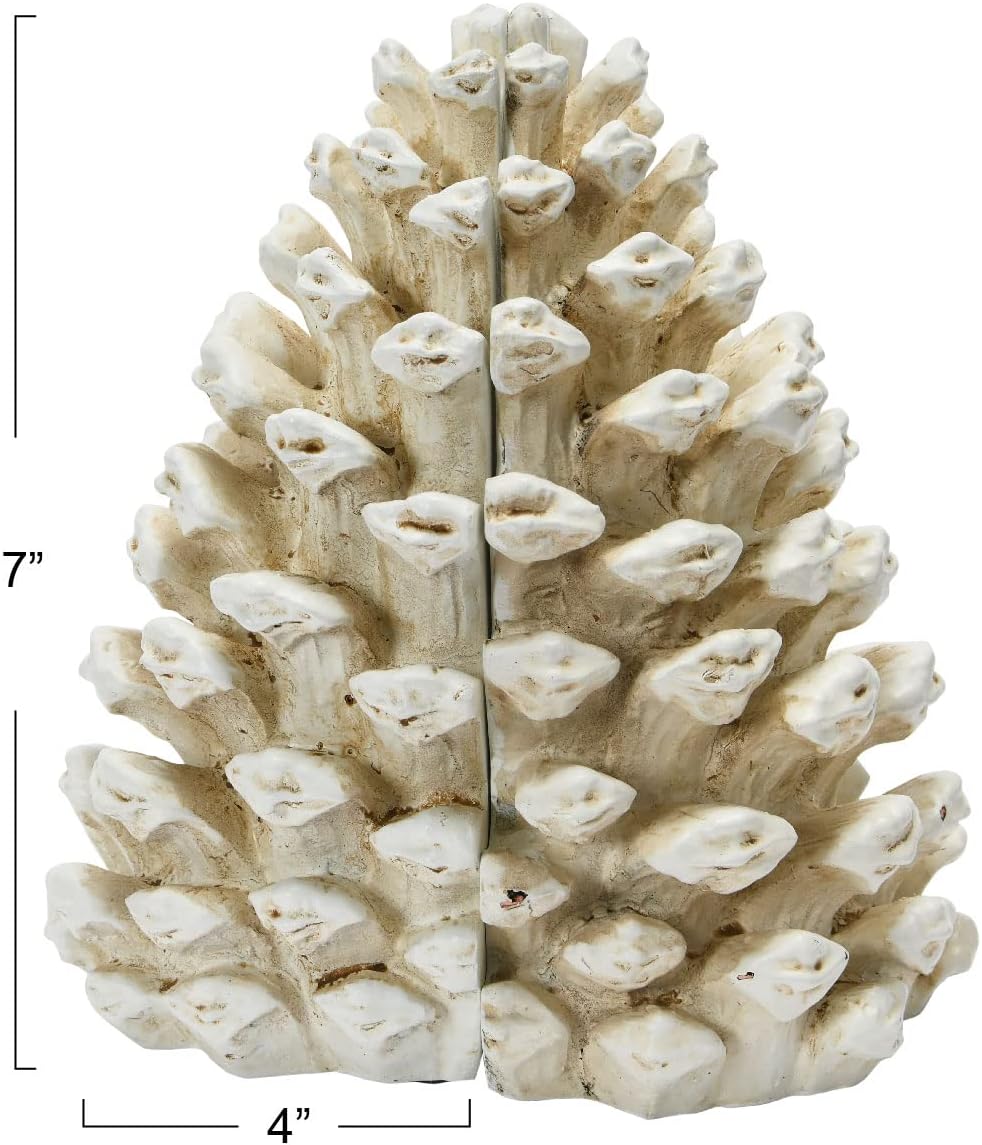 Creative Co-Op Resin Pinecone Bookends, Antique White