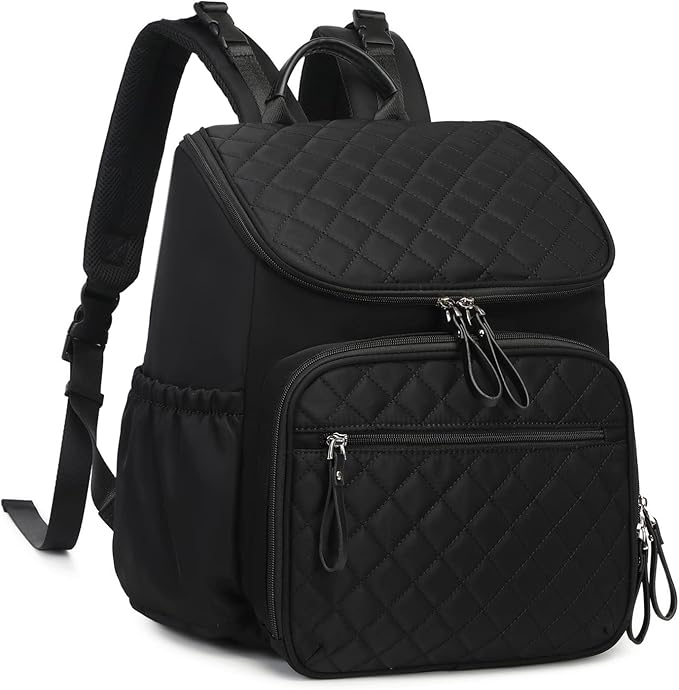 Large Capacity Diaper Bag Backpack with Stroller Buckle, Water-Resistant Travel Baby Bag with Insulated Pockets (Classic, Black)