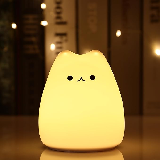 LOVERUIS Cat Lamp Night Light Girl Colorful Squishy Night Lights with 1 Hours Timer Kids Nightlight for Kids Room Gift for Toddle Kitty Lamp Girl