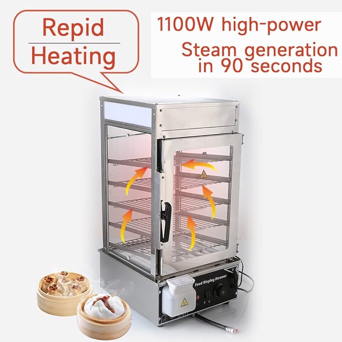 110 Volt Chef Prosentials Bun steamer electric food display automatic temperature control 5 layers display Stainless Steel Bun Steamer For Kiosk