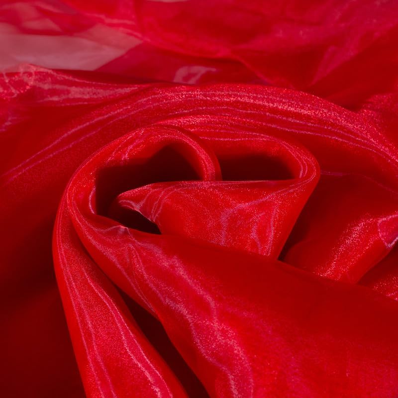 Fynite Red Organza Fabric by The Yard | 10 Yard Long | 44" Wide | Bridal Soft Sheer Organza Tulle for DIY Wedding Dress Fashion Craft Decorations