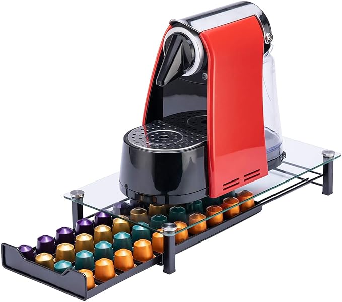 Rice rat Coffee Pod Storage Holder Capsules Originaline Drawer Organizer, Crystal Tempered Glass (40 Pods Capacity)