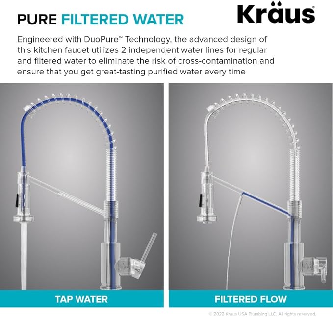 KRAUS Bolden 2-in-1 Commercial Style Pull-Down Single Handle Water Filter Kitchen Faucet for Reverse Osmosis or Water Filtration System in Brushed Brass/Matte Black, KFF-1610BBMB