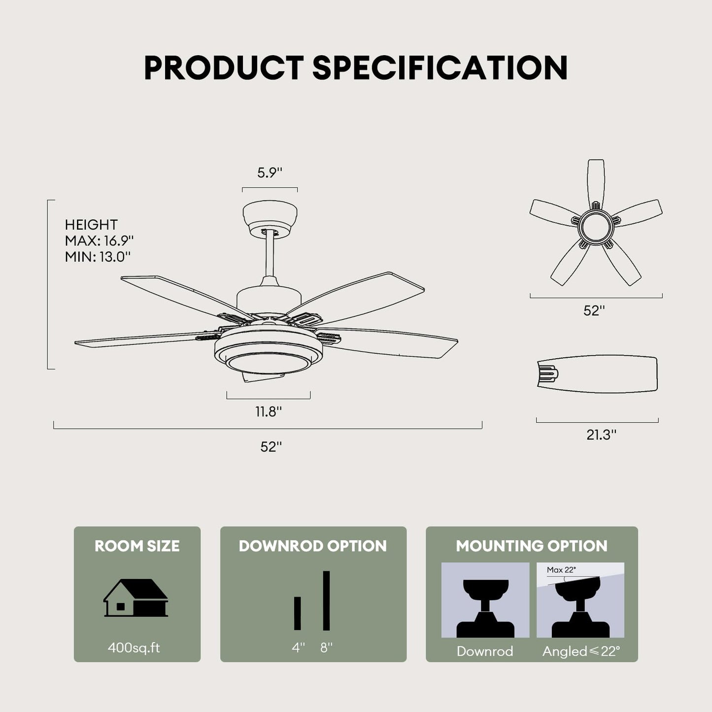 Ceiling Fans With Lights And Remote Control, Ceiling Fan For Bedroom Living Room And Patio, Medium Modern Black Ceiling Fan For
