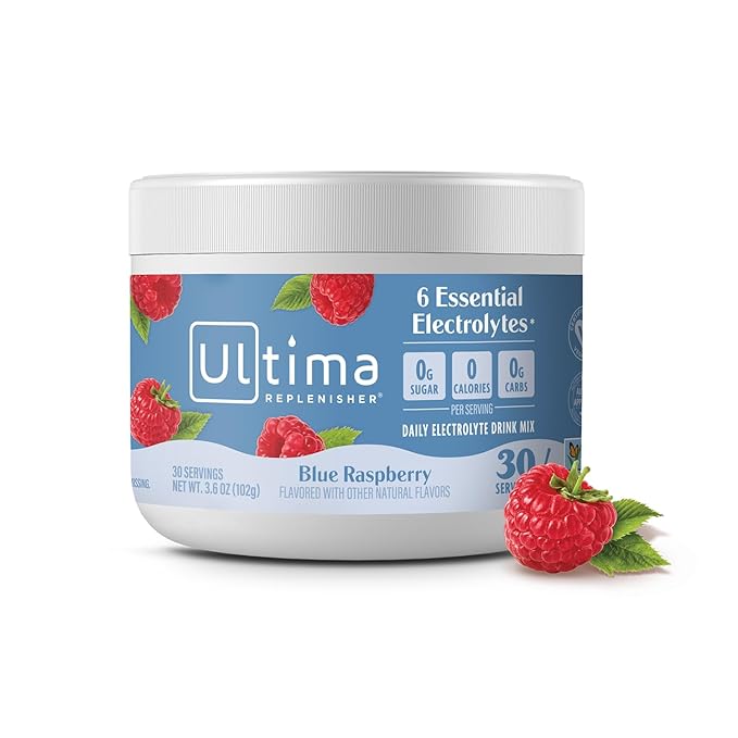 Ultima Replenisher Daily Electrolyte Powder Drink Mix – Sugar Free – Blue Raspberry, 30 Servings – Hydration Powder with 6...