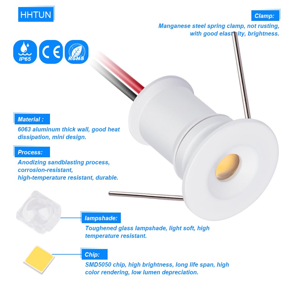 Hhtun 902 Led Mini Spotlight Dc12V 1W Suitable For Bookcases Cabinets And Various Display Cabinets As Decorative Lights Embedded Installation Soft Lighting With Power Supply (4000K White 9Pack)