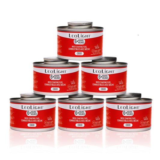6 Pack Chafing Fuel 6 Hour Burn – Odorless, Smokeless & Spill-Proof Wick, 7.8oz Food Warmer Fuel for Chafing Dish Buffet Set & Catering Use, LeoLight
