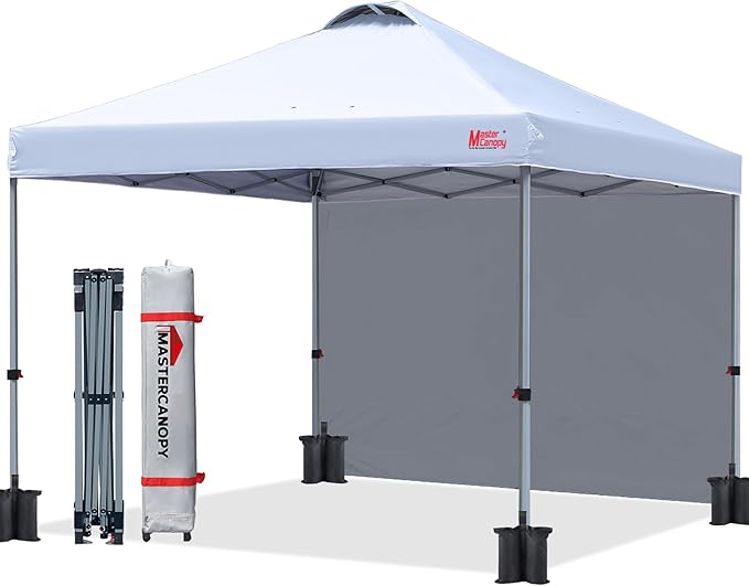 MASTERCANOPY Durable Pop-up Canopy Tent with 1 Sidewall (8'x8',White)