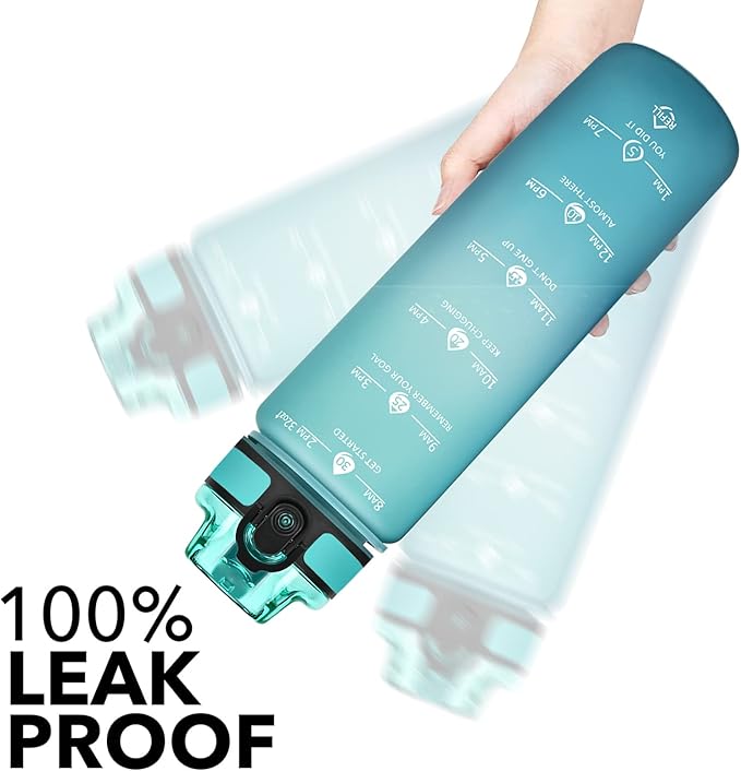 GOSWAG 32oz Motivational Water Bottles with Time Marker and Fruit Strainer, Sports Water Bottle with Times to Drink, Leakproof, Reusable Plastic Bottle with Strap no Straw for Gym, School