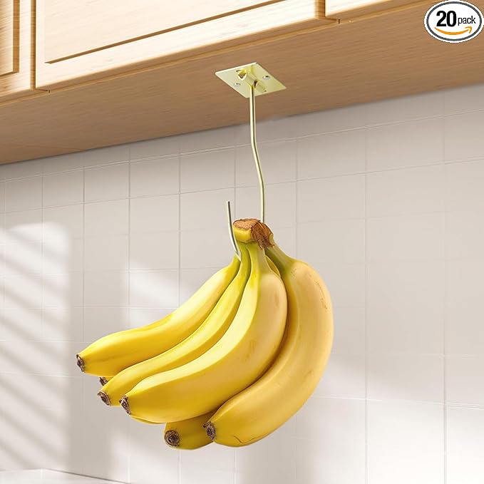 Self-Adhesive Banana Hooks, Foldable Magnetic Hanger Under Cabinet, Sturdy Metal Banana Holder for Kitchen, Space-Saving Design to Keep Bananas Fresh 1 Pieces Gold