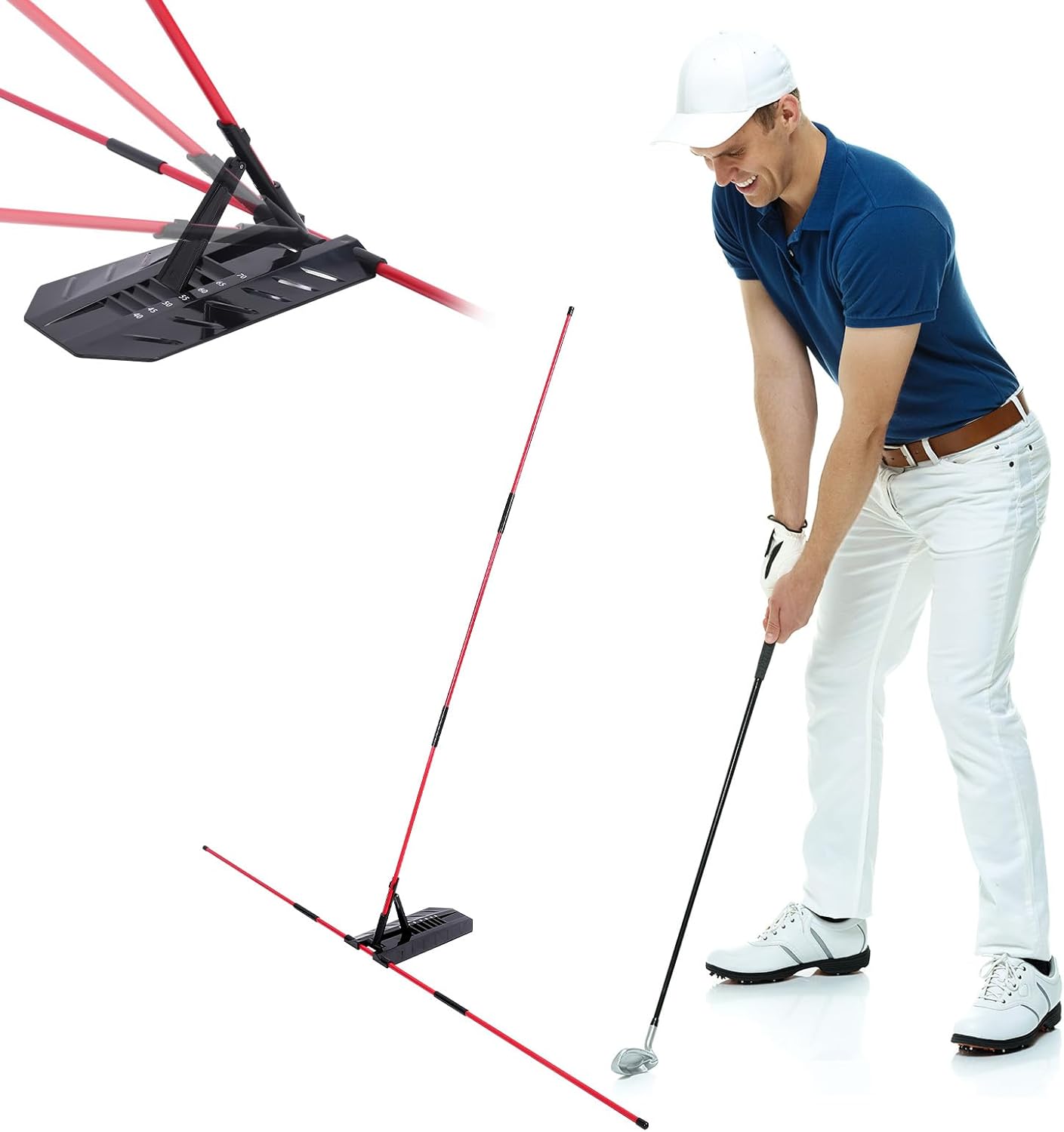 Golf Alignment Stick Holder, Golf Swing Plane Trainer with 7 Adjustable Angles for Aiming, Putting, Full Swing Trainer, Posture Corrector Golf Swing Trainer with Metal Sticks