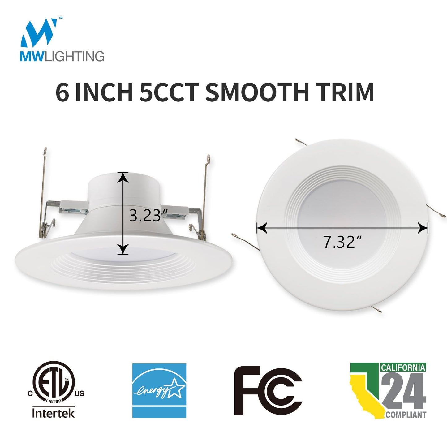 Mw Led Can Lights 2700K/3000K/3500K/4000K/5000K  5Cct Led Recessed Lighting  Ic & Wet Rated  Energy Star  Etl And California Ja8 Certified (1  6 Inch-Baffle Trim)