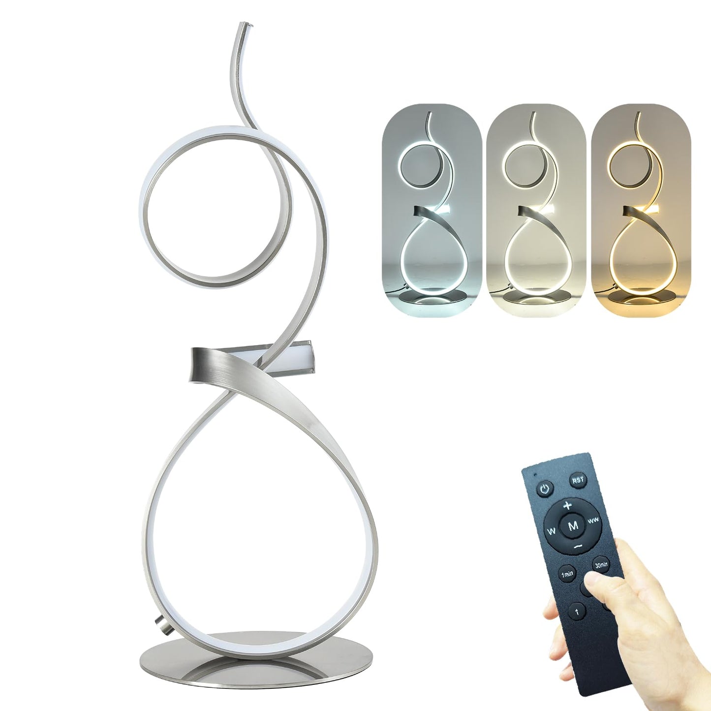 AooLiWang Modern LED Table Lamp with Remote Control, 21inch, Sand Nickel, Model ALW-TB, 3 Color Touch Dimmer