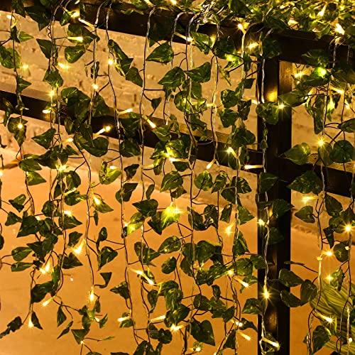 Unittype 15 Pcs 6.6 ft 300 LED Fake Ivy Vines Window Curtain String Light for Bedroom, Artificial Hanging Ivy Vines Plant ...