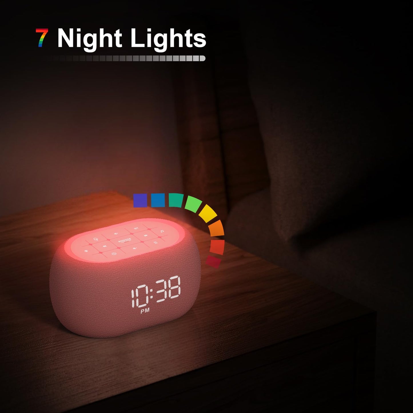 ANJANK White Noise Sound Machine Alarm Clock with Bluetooth Speaker, Hi-Fi Stereo Sound, 21 Soothing Sounds/7 Night Lights, 0-100% Dimmer/Sleep Timer, Soother for Teens Kids Girls, Bedroom, Pink