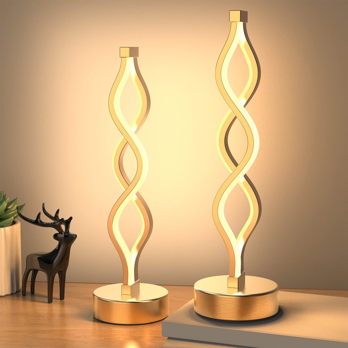 NUÜR Gold Table Lamps Set of 2, 15.8 Inch Height, Aluminum, 3 Colour Temperature, Ideal for Bedrooms and Living Rooms