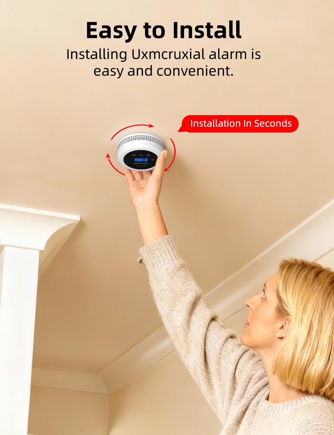 UxmCruxial Smoke Detector Carbon Monoxide Detector Combo, 2 in 1 Smoke and Carbon Monoxide Alarm with Display 85dB Alarm Replaceable Battery Fire Alarm CO Detector for Kitchen,3 Pcak