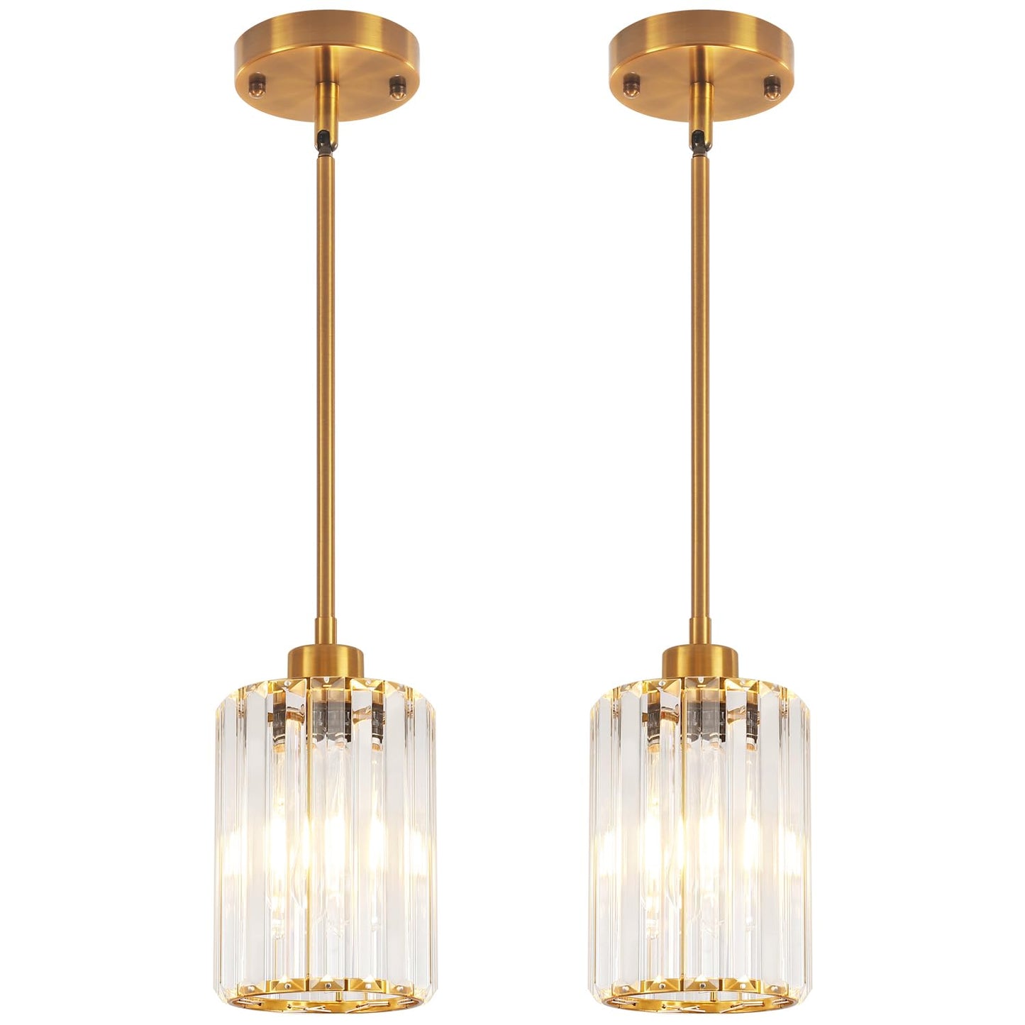 Zsmihdoh 2 Pack Pendant Lights Kitchen Island  Modern Gold Crystal Pendant Lighting  Kitchen Hanging Light Fixtures Mini Chandelier Pendant Lighting For Island Dining Room Hallway